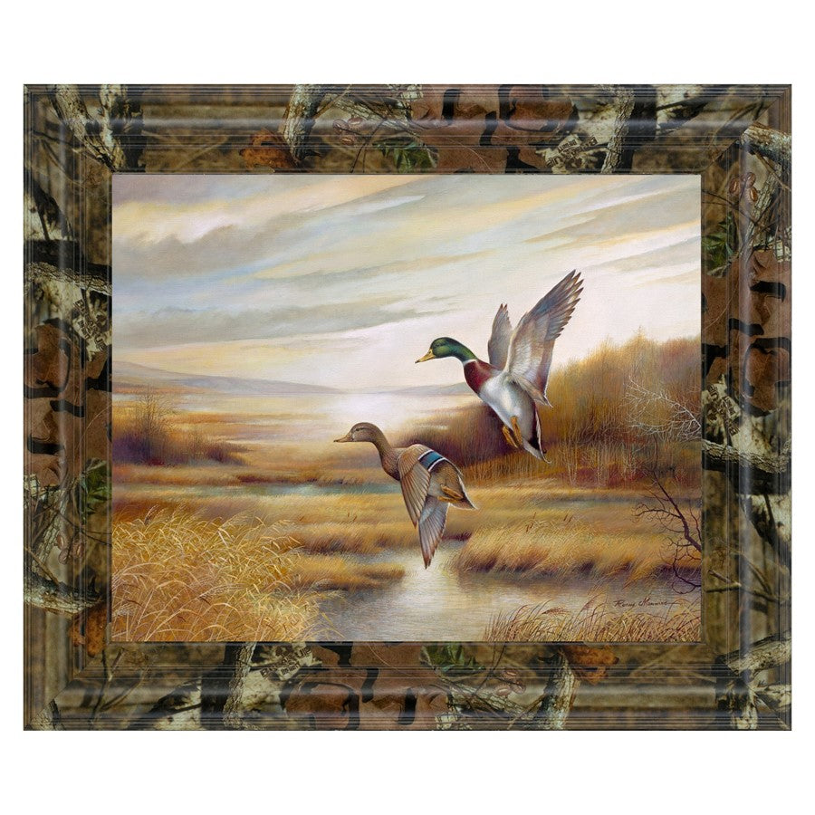 Classy Living Mallard Flight Wall Art 26x22in | Traditional Brown MDF Frame with Glass | Living Room & Office Wildlife Decor | 1 x 26 x 22 in | Model 8207