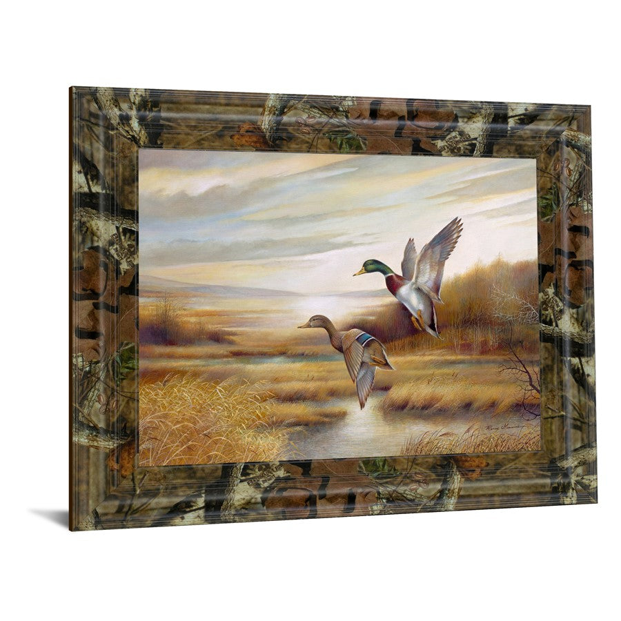 Classy Living Mallard Flight Wall Art 26x22in | Traditional Brown MDF Frame with Glass | Living Room & Office Wildlife Decor | 1 x 26 x 22 in | Model 8207