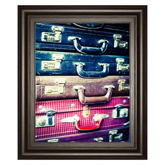 Classy Living Vintage Suitcases 22x26in Wall Art | Contemporary Dark Chocolate MDF Frame | Living Room & Office Decor | 22 x 26 x 1 in | Model 8237