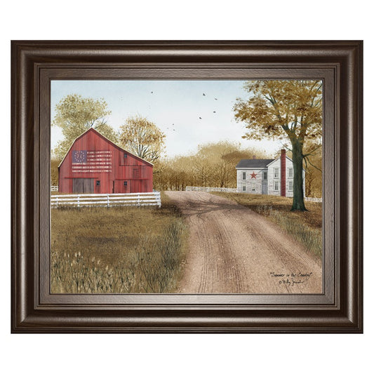 Classy Living Country Road Wall Art 26x22in | Traditional Cinnamon Mocha MDF Frame with Real Glass | Living Room & Office Decor | 1 x 26 x 22 | Model 8245