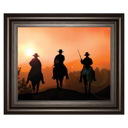 Classy Living Sunset Riders Wall Art 26x22in | Contemporary Dark Chocolate MDF Frame | Living Room & Office Western Decor | 26 x 22 x 1 in | Model 8258