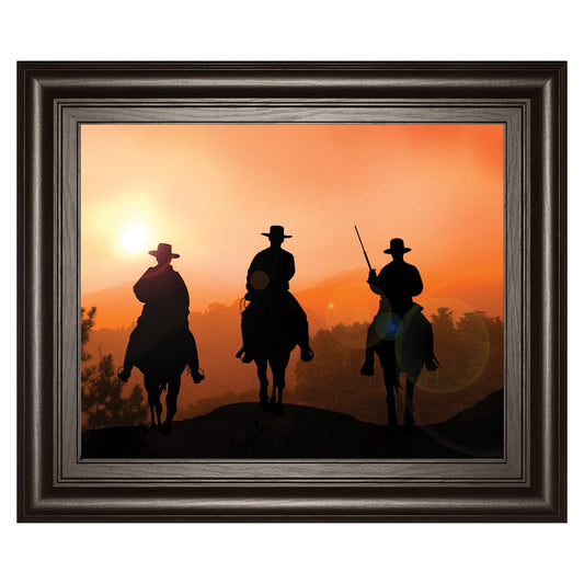 Classy Living Sunset Riders Wall Art 26x22in | Contemporary Dark Chocolate MDF Frame | Living Room & Office Western Decor | 26 x 22 x 1 in | Model 8258