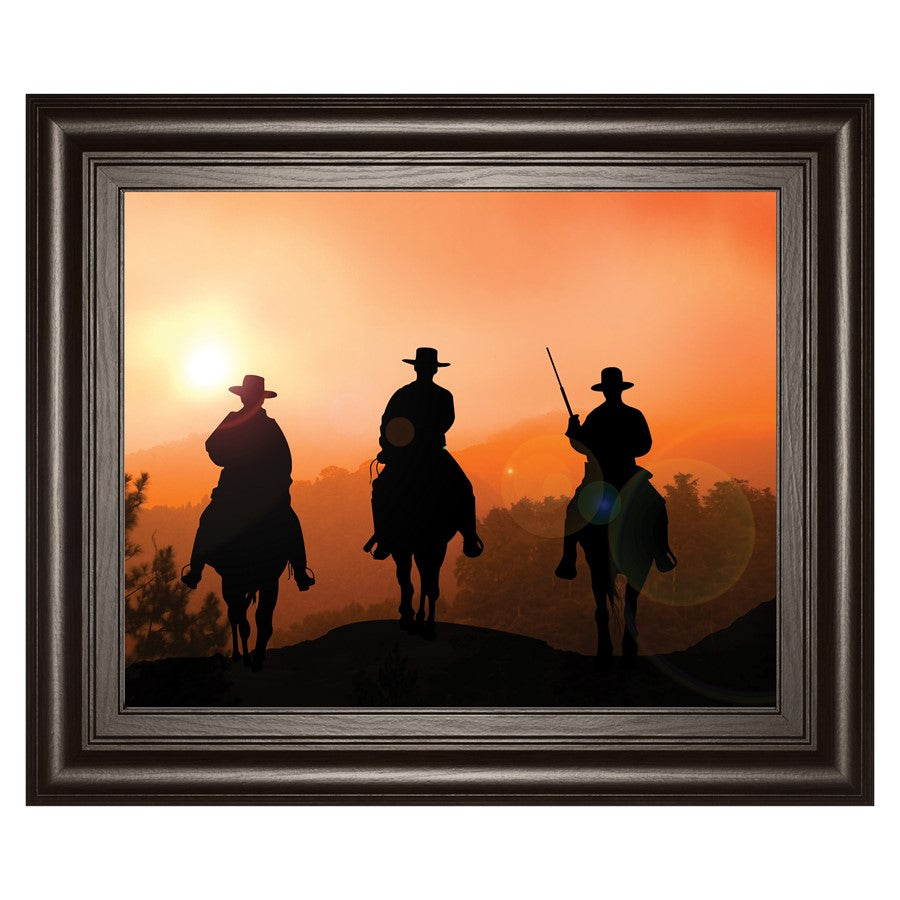 Classy Living Sunset Riders Wall Art 26x22in | Contemporary Dark Chocolate MDF Frame | Living Room & Office Western Decor | 26 x 22 x 1 in | Model 8258