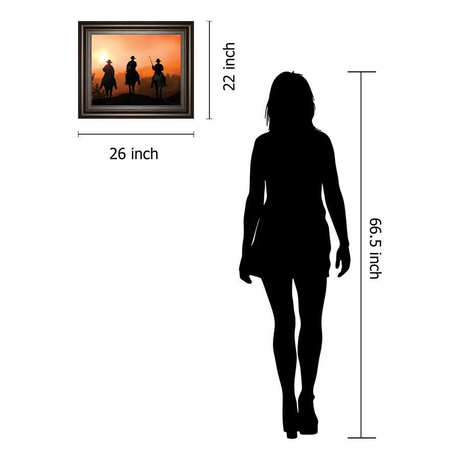 Classy Living Sunset Riders Wall Art 26x22in | Contemporary Dark Chocolate MDF Frame | Living Room & Office Western Decor | 26 x 22 x 1 in | Model 8258