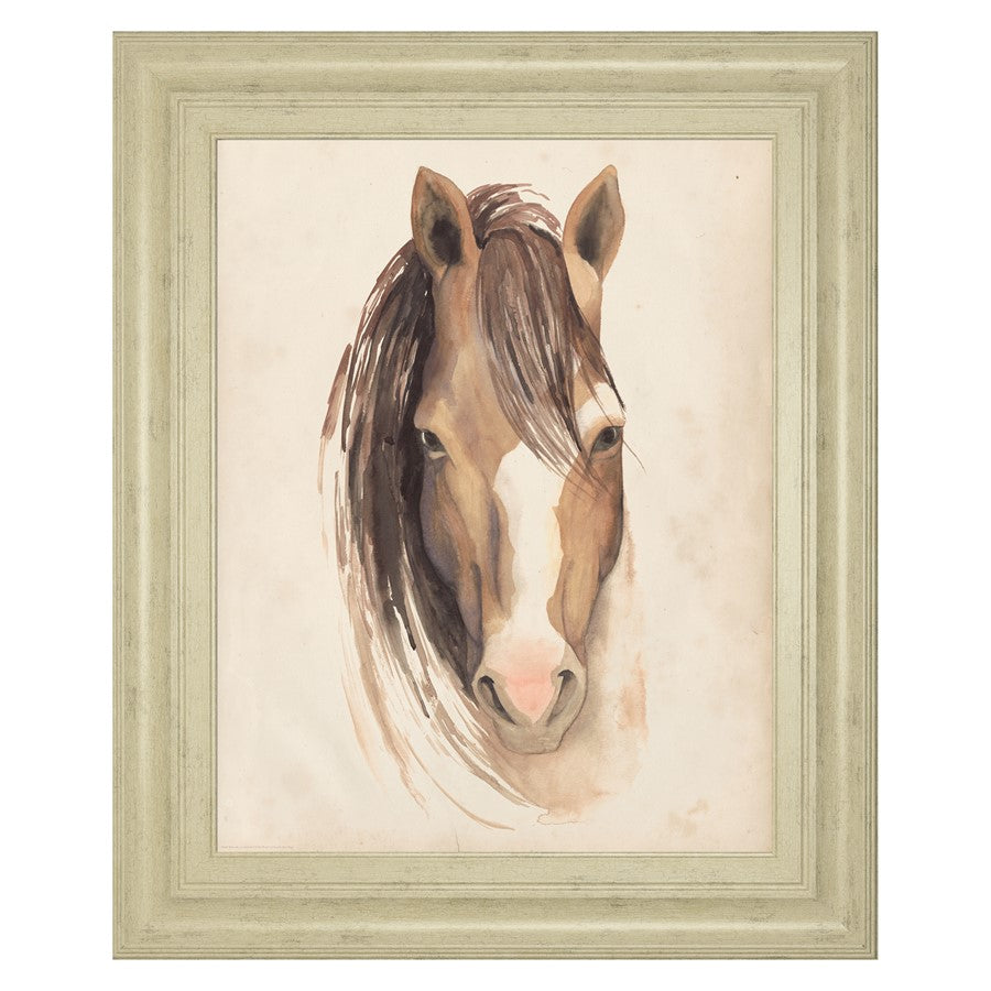 Classy Living Gentle Equine Gaze 22x26in Wall Art | Traditional Watercolor Horse Portrait in Ivory Bliss MDF Frame | Living Room & Office | Model 8277