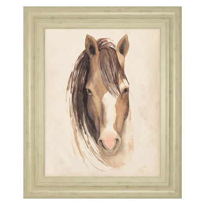 Classy Living Gentle Equine Gaze 22x26in Wall Art | Traditional Watercolor Horse Portrait in Ivory Bliss MDF Frame | Living Room & Office | Model 8277