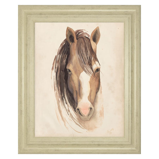 Classy Living Gentle Equine Gaze 22x26in Wall Art | Traditional Watercolor Horse Portrait in Ivory Bliss MDF Frame | Living Room & Office | Model 8277