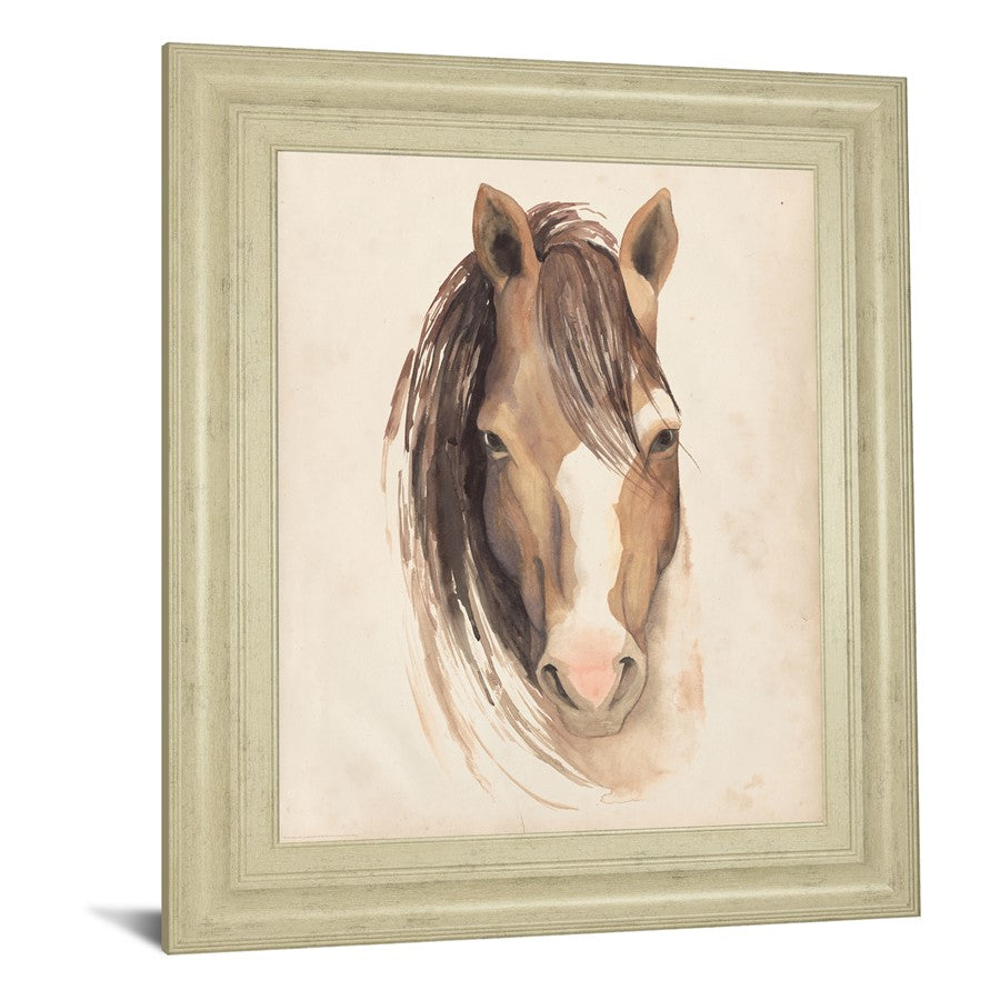 Classy Living Gentle Equine Gaze 22x26in Wall Art | Traditional Watercolor Horse Portrait in Ivory Bliss MDF Frame | Living Room & Office | Model 8277