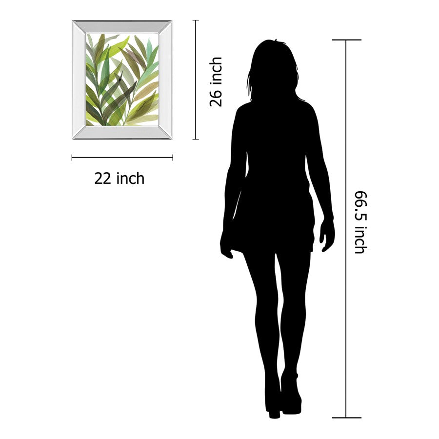Classy Living Verdant Breeze 22x26in Rectangular Wall Art | Transitional Mirrored Frame with Tropical Botanical Print | Living Room & | Model 8289MF