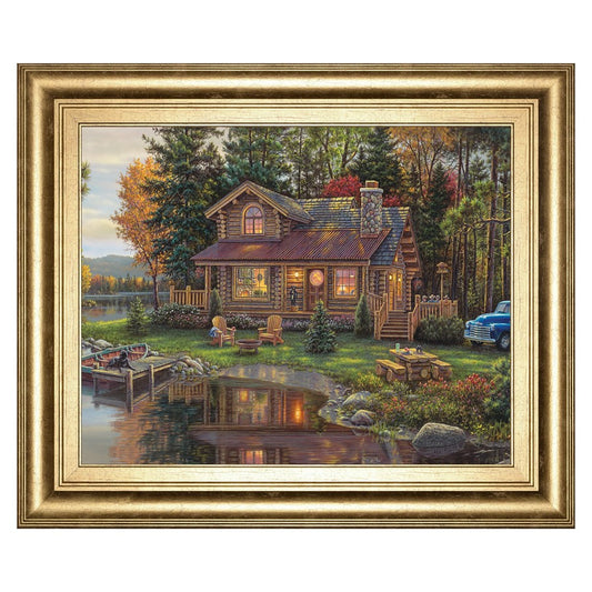 Classy Living Tranquil Retreat 26x22in Wall Art | Traditional Gold MDF Frame with Glass | Living Room & Den Lakeside Decor | 1 x 26 x 22 in | Model 8299
