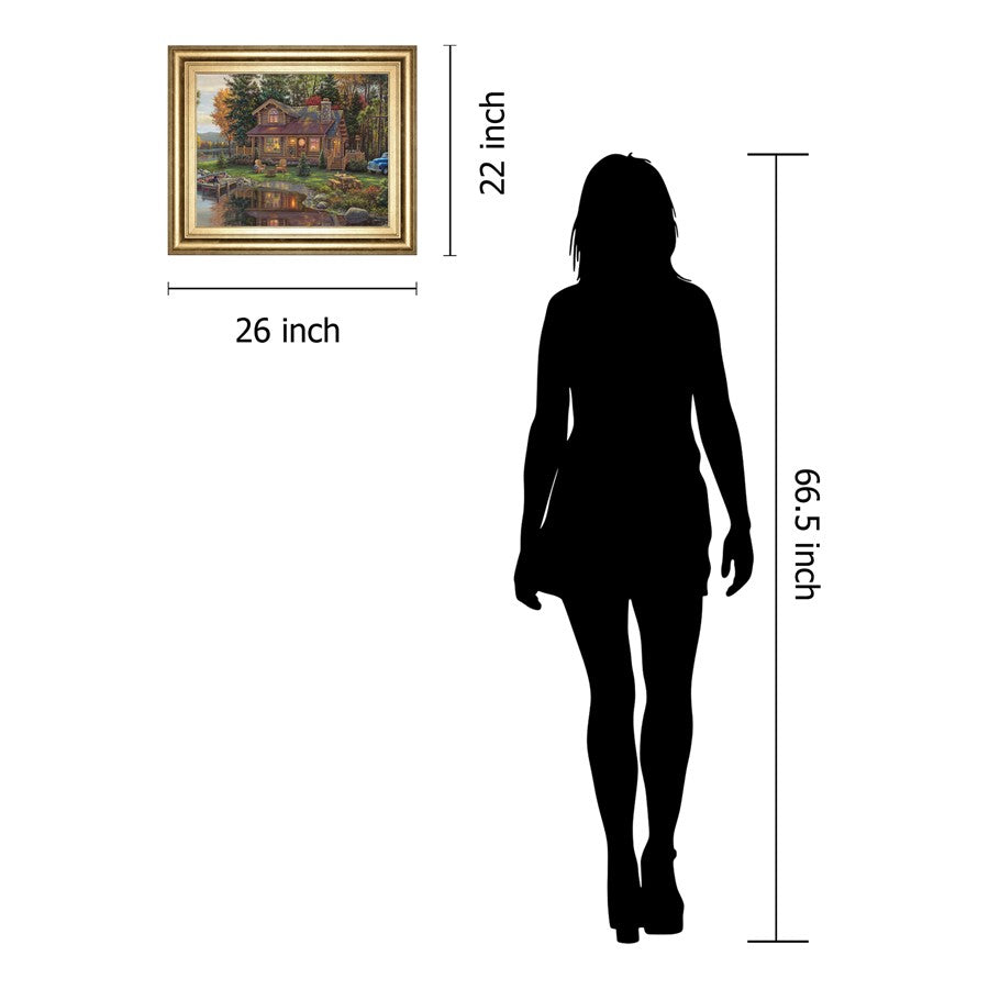 Classy Living Tranquil Retreat 26x22in Wall Art | Traditional Gold MDF Frame with Glass | Living Room & Den Lakeside Decor | 1 x 26 x 22 in | Model 8299