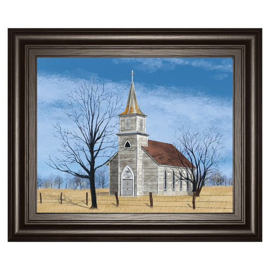 Classy Living Prairie Church 26x22in Wall Art | Traditional Dark Chocolate MDF Frame and Paper Print | Living Room & Office Decor | 26 x 22 x | Model 8300