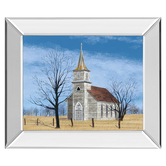 Classy Living Prairie Church Wall Art 26x22in | Traditional Mirrored Frame | Living Room & Office Decor | 26 x 22 x 3 in | Model 8300MF