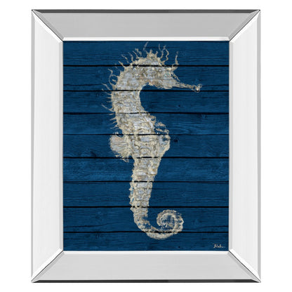 Classy Living Rustic Indigo Seahorse Wall Art 22x26in | Contemporary Mirrored Frame | Living Room & Bedroom Coastal Decor | 3 x 22 x 26 in | Model 8355MF