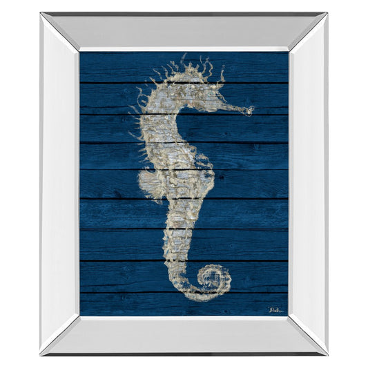 Classy Living Rustic Indigo Seahorse Wall Art 22x26in | Contemporary Mirrored Frame | Living Room & Bedroom Coastal Decor | 3 x 22 x 26 in | Model 8355MF