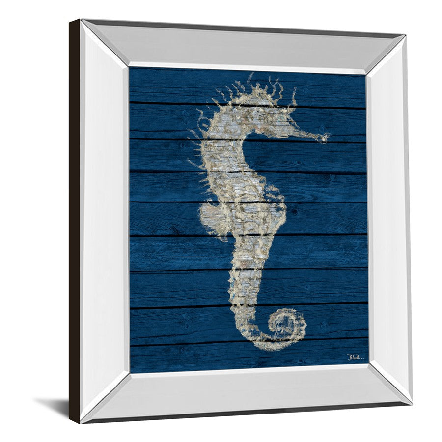 Classy Living Rustic Indigo Seahorse Wall Art 22x26in | Contemporary Mirrored Frame | Living Room & Bedroom Coastal Decor | 3 x 22 x 26 in | Model 8355MF