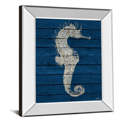 Classy Living Rustic Indigo Seahorse Wall Art 22x26in | Contemporary Mirrored Frame | Living Room & Bedroom Coastal Decor | 3 x 22 x 26 in | Model 8355MF