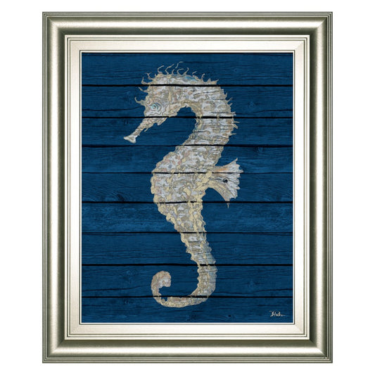 Classy Living Antique Seahorse Wall Art 22x26in | Contemporary Coastal Silver Serenity MDF Frame | Living Room & Bedroom Coastal Decor | 22 x | Model 8356
