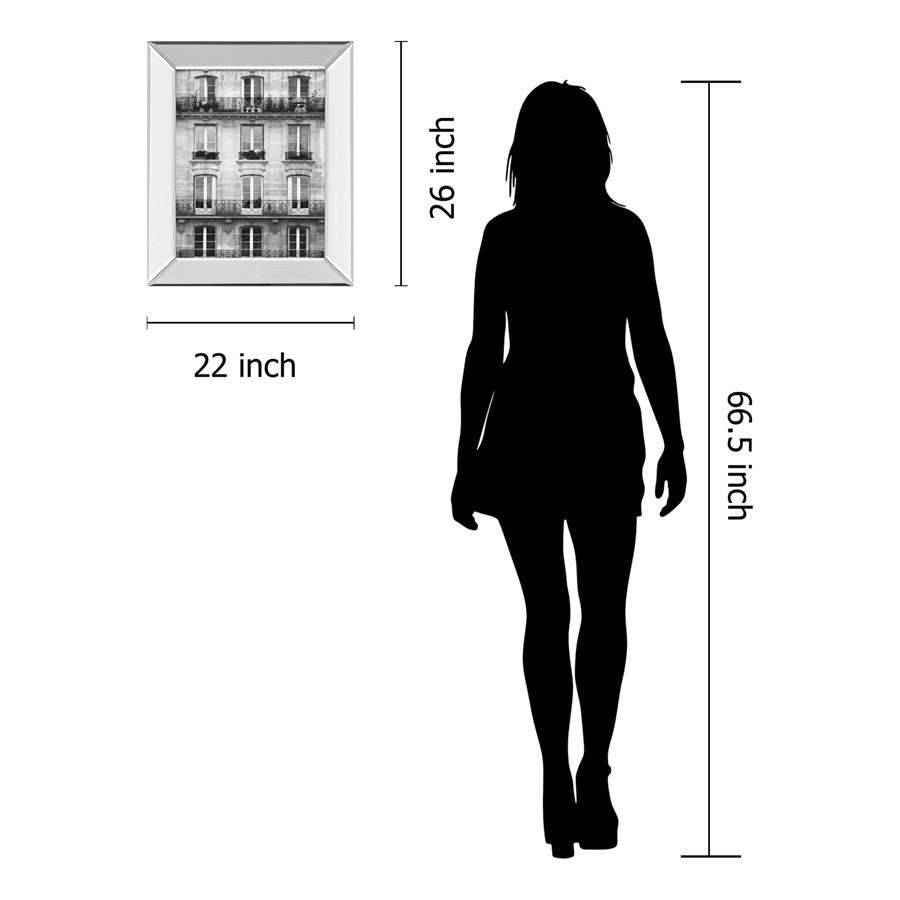 Classy Living Timeless Facade 22x26in Wall Art | Contemporary Black-and-White Photography with Mirrored Frame | Living Room & Office Decor | Model 8360MF