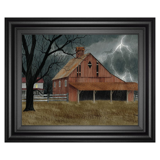 Classy Living Stormy Barn Scene Wall Art 26x22in | Traditional Framed Print, Midnight Aura MDF Frame | Living Room & Office Decor | 26 x 22 x | Model 8405