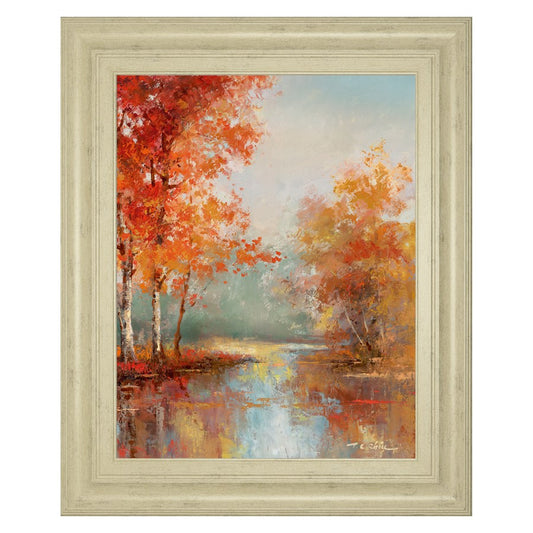 Classy Living Crimson Maple Escape 22x26in Wall Art | Traditional Framed Paper Print in Ivory Bliss MDF Frame | Living Room & Office Decor | Model 8423