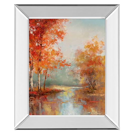 Classy Living Crimson Maple Escape 22x26in Wall Art | Traditional Mixed Media Paper on Mirrored Frame | Living Room & Office Decor | 22 x | Model 8423MF