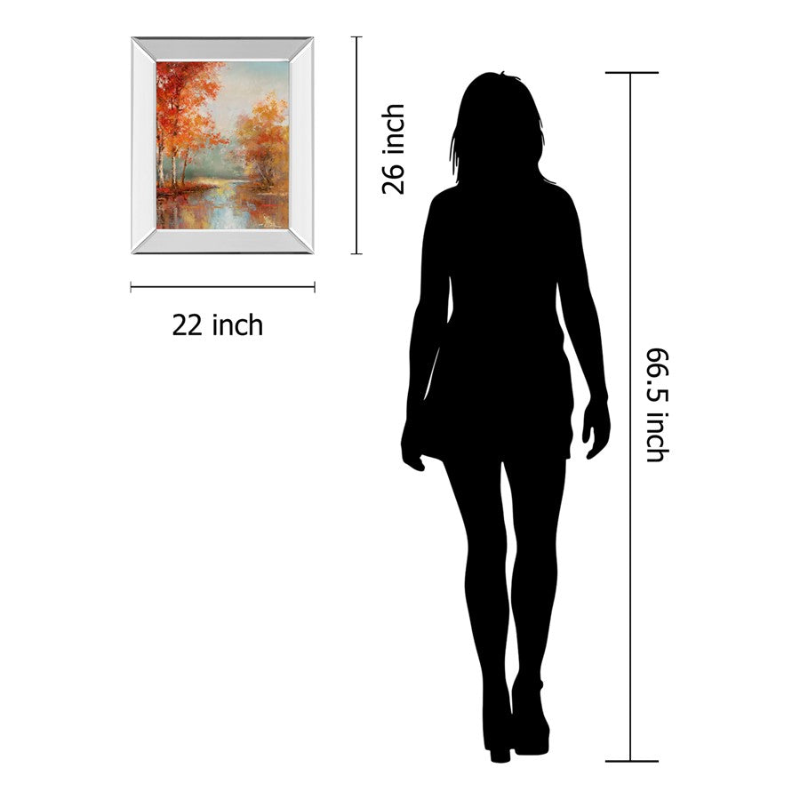 Classy Living Crimson Maple Escape 22x26in Wall Art | Traditional Mixed Media Paper on Mirrored Frame | Living Room & Office Decor | 22 x | Model 8423MF