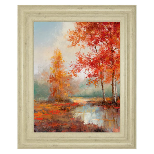 Classy Living Autumn Reflection Wall Art 22x26in | Traditional Multicolor Paper Art in Ivory Bliss MDF Frame | Living Room & Office Decor | 1 | Model 8424