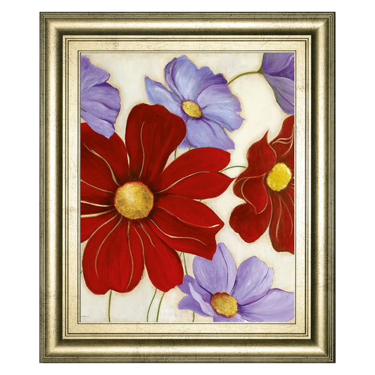 Classy Living Lavender and Red Blooms Wall Art 22x26in | Contemporary Framed Print with Crisp Chardonnay MDF Frame | Living Room & Bedroom | Model 8433