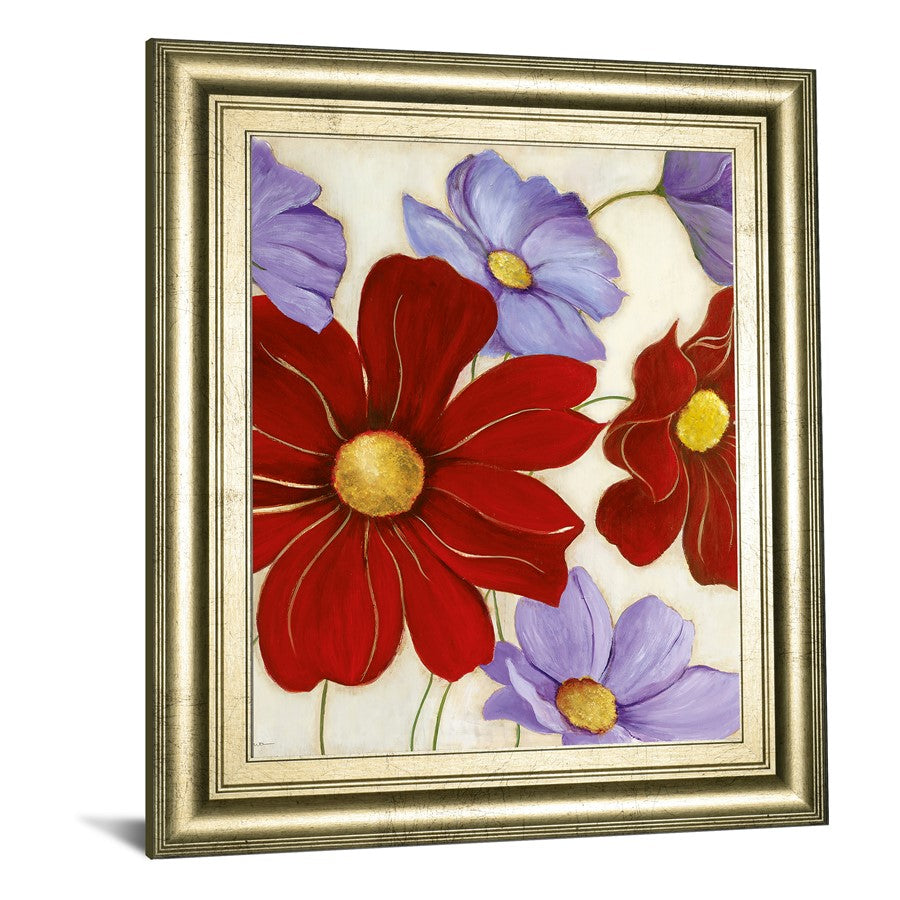 Classy Living Lavender and Red Blooms Wall Art 22x26in | Contemporary Framed Print with Crisp Chardonnay MDF Frame | Living Room & Bedroom | Model 8433