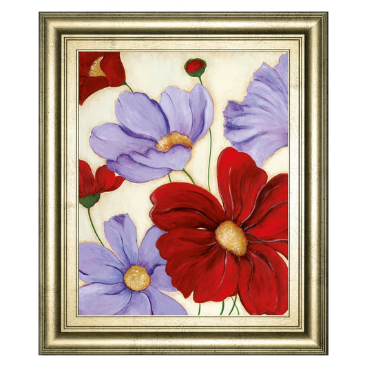 Classy Living Lavender Red Bloom Wall Art 22x26in | Contemporary Floral Print in Crisp Chardonnay MDF Frame | Living Room & Bedroom Decor | 1 | Model 8434