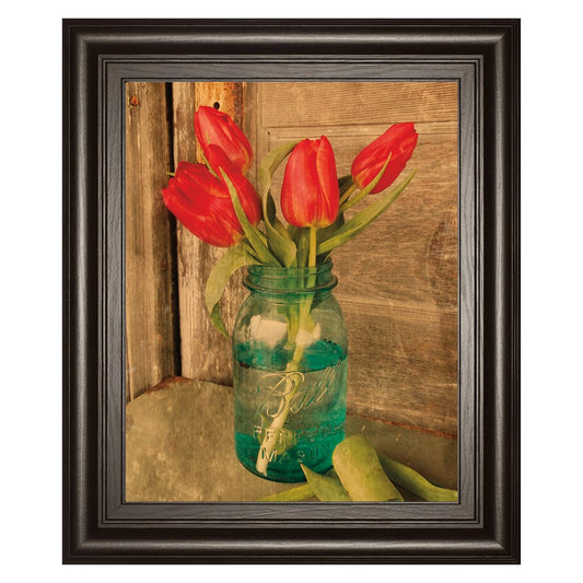 Classy Living Country Tulips Wall Art 22x26in | Transitional Dark Chocolate MDF Frame with Paper Art | Living Room & Bedroom Wall Decor | 1 x | Model 8457
