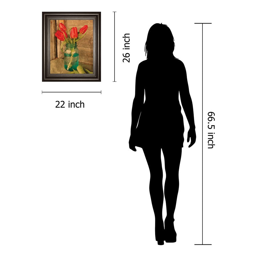Classy Living Country Tulips Wall Art 22x26in | Transitional Dark Chocolate MDF Frame with Paper Art | Living Room & Bedroom Wall Decor | 1 x | Model 8457