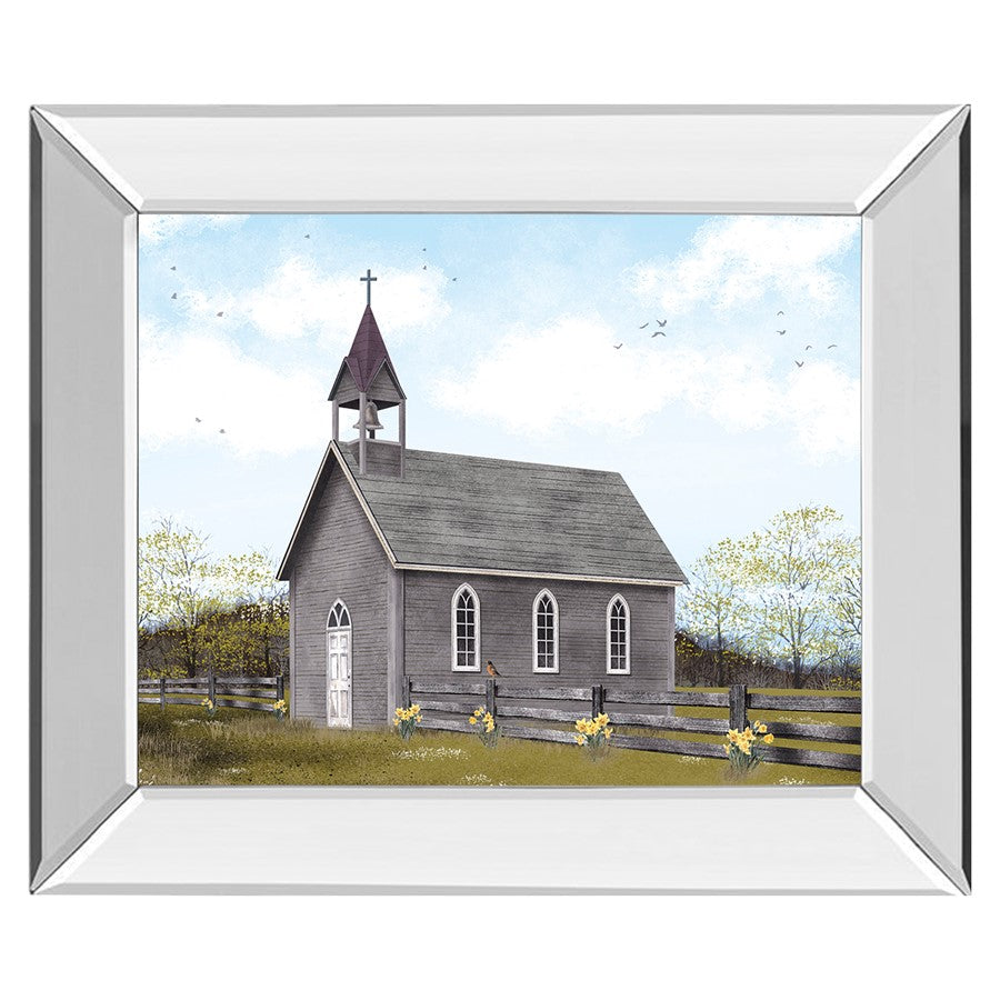Classy Living Tranquil Church 26x22in Wall Art | Traditional Mirrored Frame | Living Room & Office Decor | 26 x 22 x 3 in | Model 8458MF