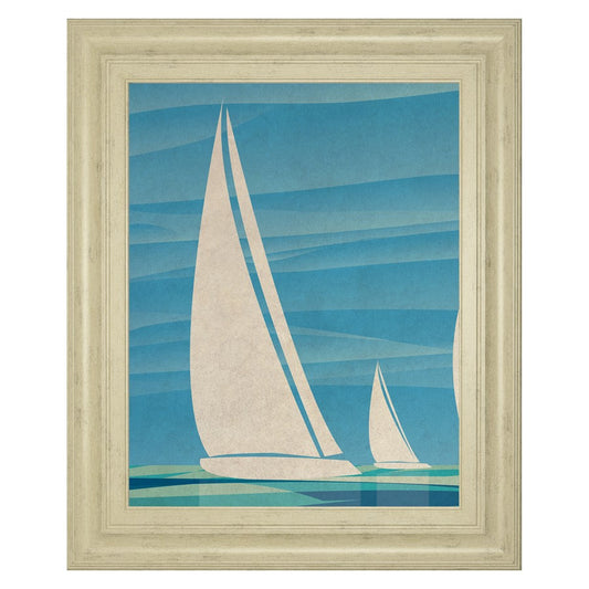 Classy Living Sailboat Serenity 22x26in Wall Art | Transitional Nautical Scene in Ivory Bliss Frame | Living Room & Office Coastal Decor | 22 | Model 8477