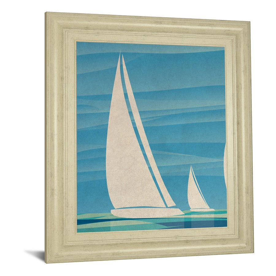 Classy Living Sailboat Serenity 22x26in Wall Art | Transitional Nautical Scene in Ivory Bliss Frame | Living Room & Office Coastal Decor | 22 | Model 8477