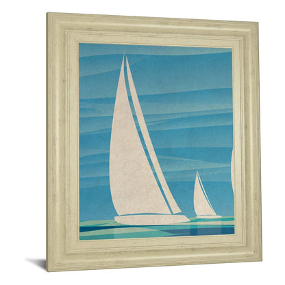 Classy Living Sailboat Serenity 22x26in Wall Art | Transitional Nautical Scene in Ivory Bliss Frame | Living Room & Office Coastal Decor | 22 | Model 8477