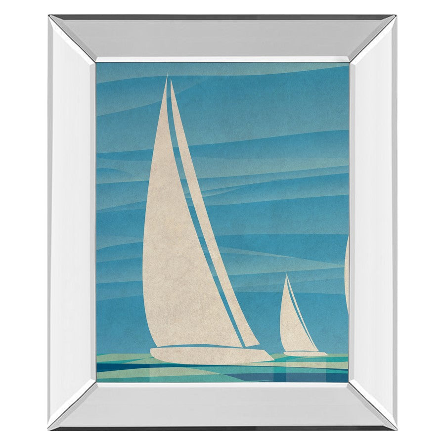 Classy Living Sailboat Serenity 22x26in Wall Art | Transitional Nautical Scene in Mirrored Frame | Living Room & Bedroom Coastal Decor | 22 | Model 8477MF