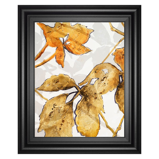 Classy Living Golden Leaves 22x26in Rectangular Wall Art | Transitional Multicolor Botanical on Paper in Midnight Aura MDF Frame | Living | Model 8481