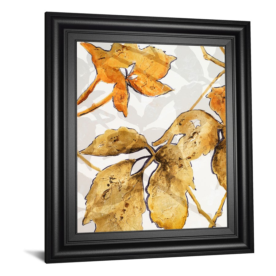 Classy Living Golden Leaves 22x26in Rectangular Wall Art | Transitional Multicolor Botanical on Paper in Midnight Aura MDF Frame | Living | Model 8481