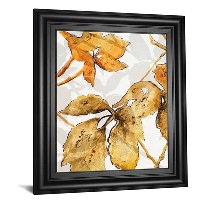 Classy Living Golden Leaves 22x26in Rectangular Wall Art | Transitional Multicolor Botanical on Paper in Midnight Aura MDF Frame | Living | Model 8481