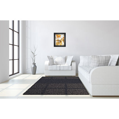 Classy Living Golden Leaves 22x26in Rectangular Wall Art | Transitional Multicolor Botanical on Paper in Midnight Aura MDF Frame | Living | Model 8481