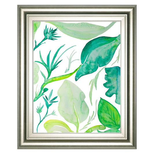 Classy Living Green Water Leaves II 22x26in Wall Art | Transitional Silver MDF Frame and Paper Print | Living Room & Bedroom Botanical Decor | Model 8491
