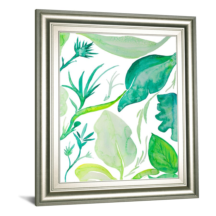 Classy Living Green Water Leaves II 22x26in Wall Art | Transitional Silver MDF Frame and Paper Print | Living Room & Bedroom Botanical Decor | Model 8491