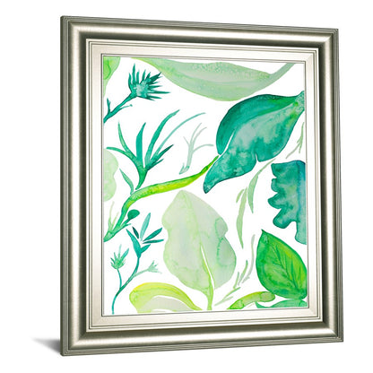 Classy Living Green Water Leaves II 22x26in Wall Art | Transitional Silver MDF Frame and Paper Print | Living Room & Bedroom Botanical Decor | Model 8491