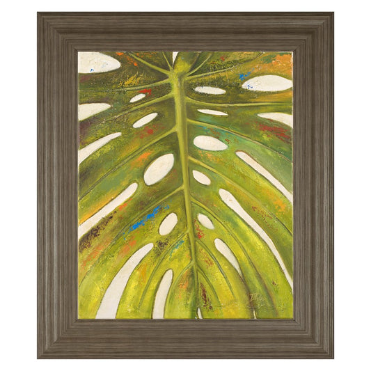 Classy Living Tropical Leaf II 22x26in Wall Art | Contemporary Multicolor Botanical on Paper in Tranquil Ash MDF Frame | Living Room & Office | Model 8493