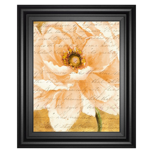 Classy Living Cream Peonies Script I Wall Art | Traditional Paper Print in Midnight Aura MDF Frame | Living Room, Bedroom & Office Decor | 22 | Model 8498