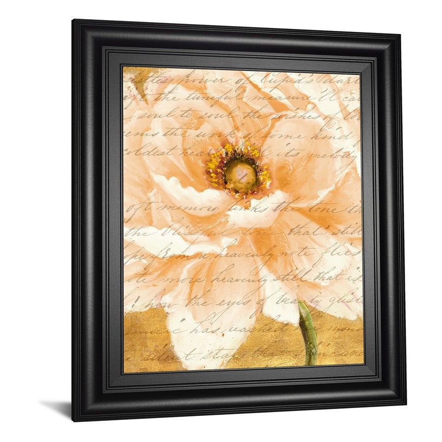 Classy Living Cream Peonies Script I Wall Art | Traditional Paper Print in Midnight Aura MDF Frame | Living Room, Bedroom & Office Decor | 22 | Model 8498