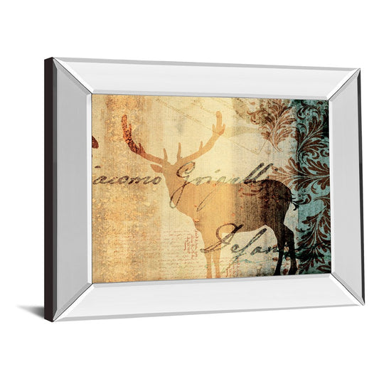 Classy Living Rustic Deer Silhouette Wall Art 26x22in | Country Farmhouse Mirrored Frame | Living Room & Bedroom Decor | 26 x 22 x 3 in | Model 8507MF