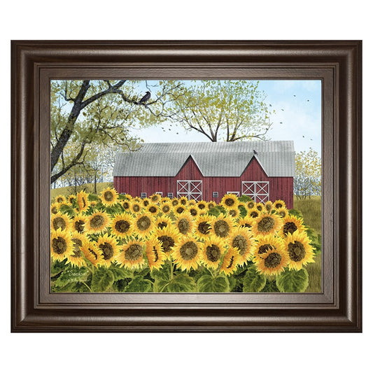 Classy Living Sunflower Field Wall Art 26x22in | Traditional Cinnamon Mocha MDF Frame with Glass | Living Room & Kitchen Decor | 26 x 22 x 1 | Model 8520